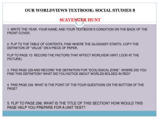 Our Worldviews Textbook: Social Studies 8 Scavenger Hunt