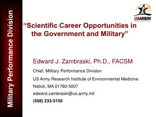 “Scientific Career Opportunities in the Government and Military”