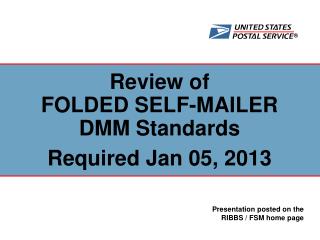 Review of FOLDED SELF-MAILER DMM Standards Required Jan 05, 2013