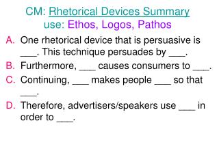 CM: Rhetorical Devices Summary use: Ethos, Logos, Pathos