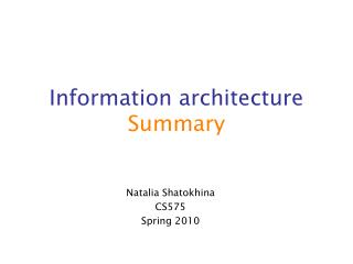 Information architecture Summary