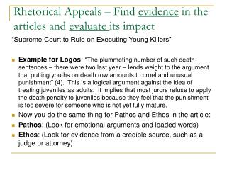 Rhetorical Appeals – Find evidence in the articles and evaluate its impact