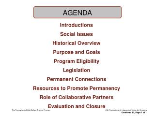 Introductions Social Issues Historical Overview Purpose and Goals Program Eligibility Legislation
