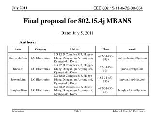 Final proposal for 802.15.4j MBANS