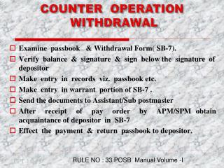 COUNTER OPERATION WITHDRAWAL