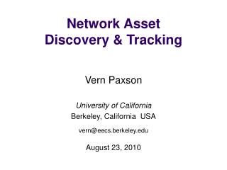 Network Asset Discovery &amp; Tracking