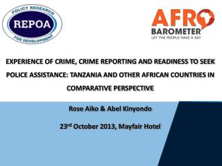 Rose Aiko &amp; Abel Kinyondo 23 rd October 2013, Mayfair Hotel