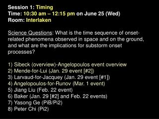 Session 1: Timing Time: 10:30 am – 12:15 pm on June 25 (Wed) Room: Interlaken