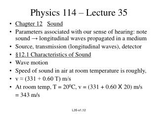 Physics 114 – Lecture 35