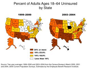 Percent of Adults Ages 18–64 Uninsured by State