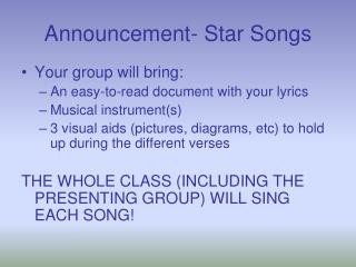 Announcement- Star Songs