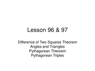 Lesson 96 &amp; 97