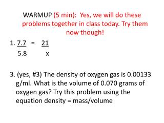 WARMUP (5 min): Yes, we will do these problems together in class today. Try them now though!