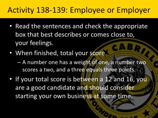 Activity 138-139: Employee or Employer