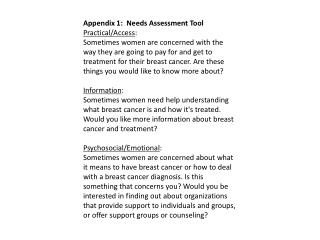 Appendix 1: Needs Assessment Tool Practical/Access :