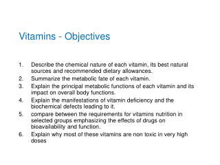 Vitamins - Objectives