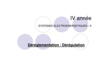 IV année SYSTEMES ELECTROENERGETIQUES – II