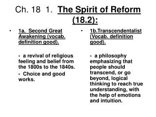 Ch. 18 1. The Spirit of Reform (18.2):
