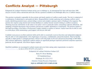 Conflicts Analyst — Pittsburgh