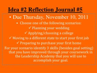Idea #2 Reflection Journal #5