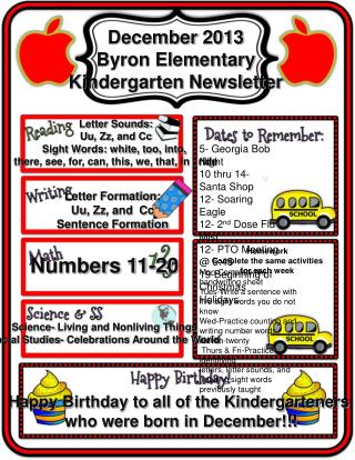 December 2013 Byron Elementary Kindergarten Newsletter