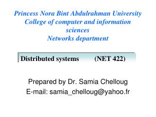Prepared by Dr. Samia Chelloug E-mail: samia_chelloug@yahoo.fr