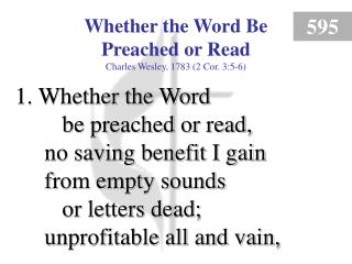 Whether the Word Be Preached or Read (1)
