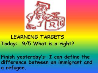 LEARNING TARGETS Today: 9/5 What is a right?