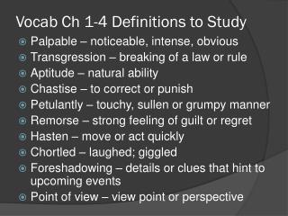 Vocab Ch 1-4 Definitions to Study