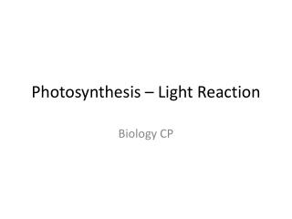 Photosynthesis – Light Reaction