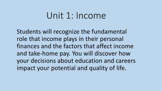Unit 1: Income
