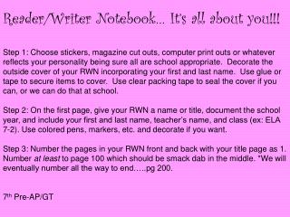 Reader/Writer Notebook… It’s all about you!!!