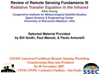 GEOSS Americas/Caribbean Remote Sensing Workshop – Transforming Data into Products