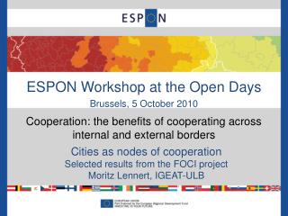 ESPON Workshop at the Open Days Brussels, 5 October 2010