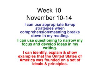 Week 10 November 10-14