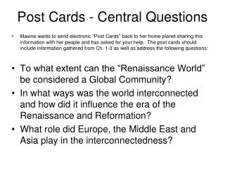 Post Cards - Central Questions