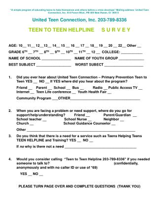 AMITY HS SURVEY for United Teen Connection 203 789 8336