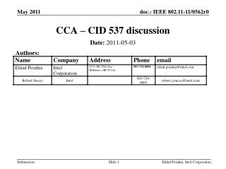 CCA – CID 537 discussion