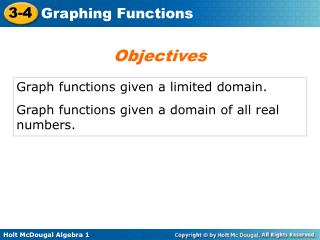 Graph functions given a limited domain. Graph functions given a domain of all real numbers.