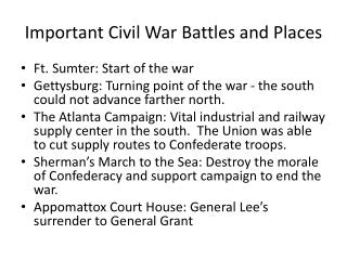 Important Civil War Battles and Places