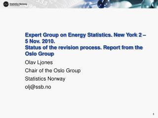 Olav Ljones Chair of the Oslo Group Statistics Norway olj@ssb.no
