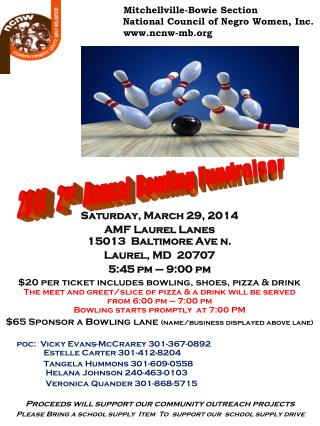 Saturday, March 29, 2014 AMF Laurel Lanes 15013 Baltimore Ave n. Laurel, MD 20707