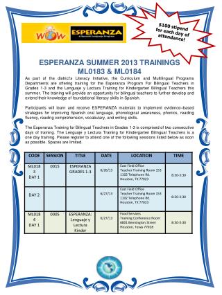 ESPERANZA SUMMER 2013 TRAININGS ML0183 &amp; ML0184
