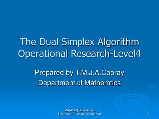 The Dual Simplex Algorithm Operational Research-Level4