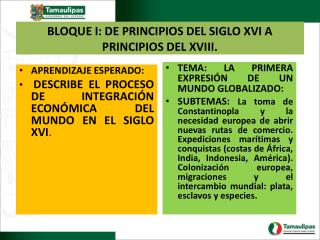 BLOQUE I: DE PRINCIPIOS DEL SIGLO XVI A PRINCIPIOS DEL XVIII.