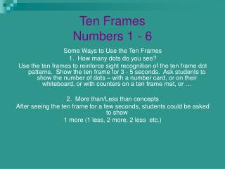 Ten Frames Numbers 1 - 6
