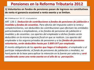 Pensiones en la Reforma Tributaria 2012