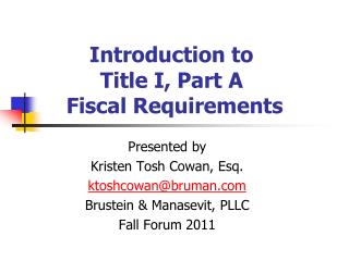 Introduction to Title I, Part A Fiscal Requirements
