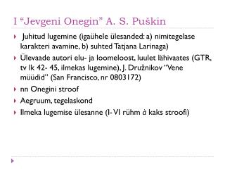 I “Jevgeni Onegin” A. S. Puškin