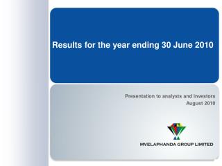 Results for the year ending 30 June 2010